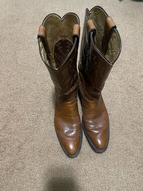 El General Brown Leather Western Boots with Stitched Inlay